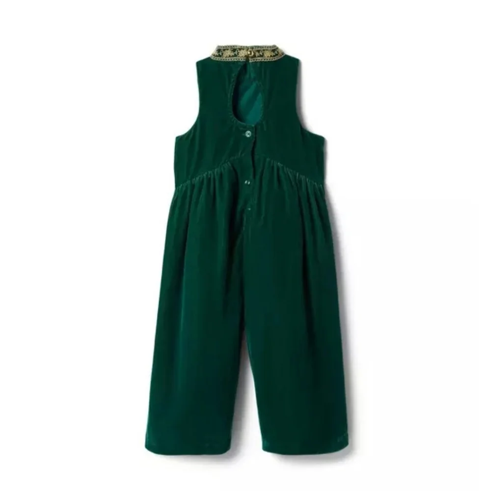 Janie and Jack Enchanted Forest Velvet Gold Trim Holiday‎ Jumpsuit